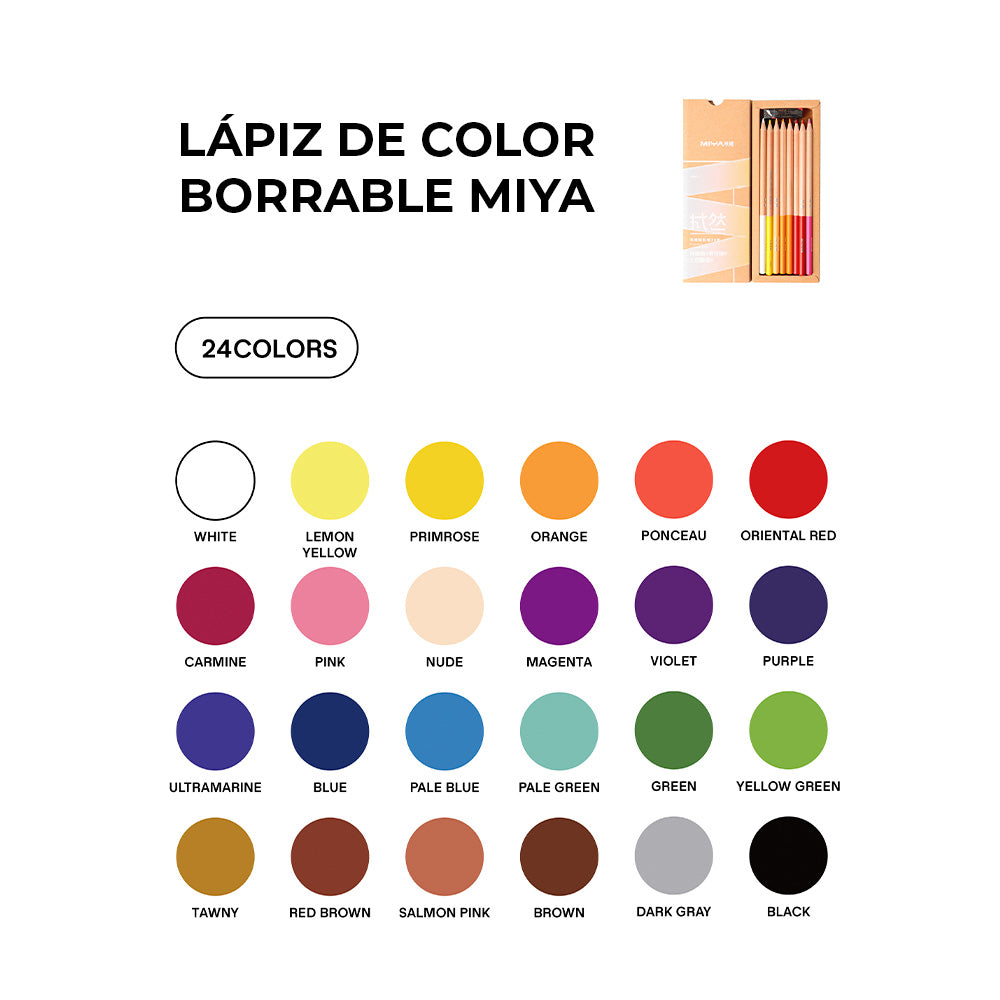 24 LÁPICES DE COLORES BORRABLES - MIYA