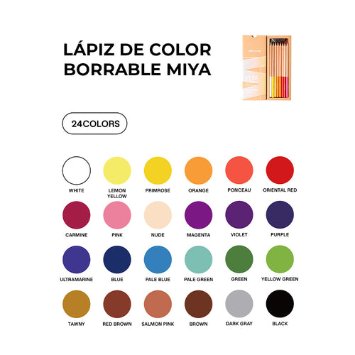 24 LÁPICES DE COLORES BORRABLES - MIYA