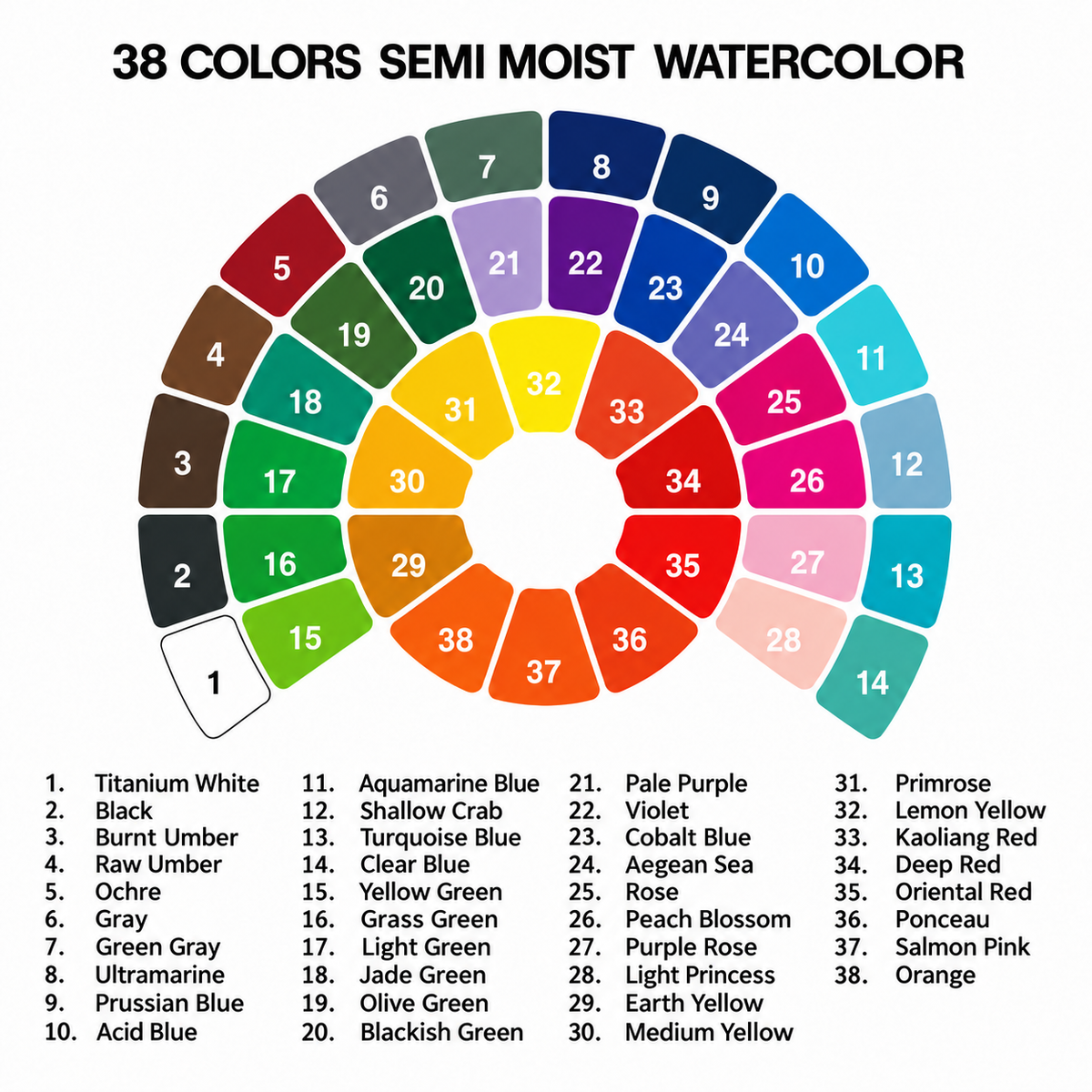 HIMI 36 COLORES SEMI-MOIST WATERCOLOR
