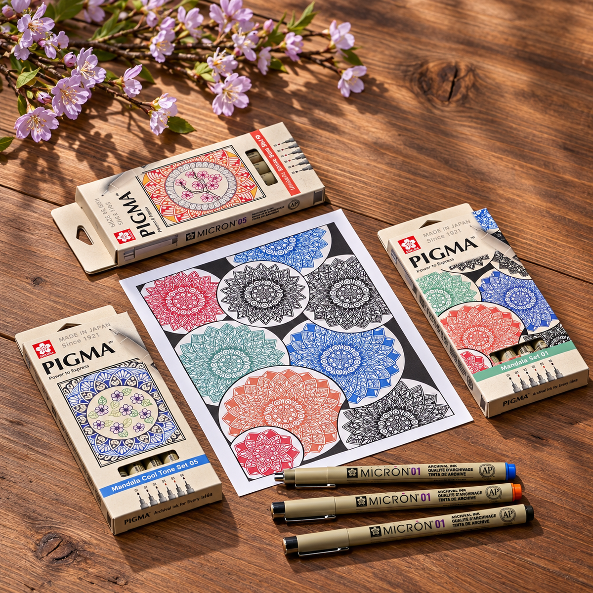 SET SAKURA TIRALINEA - MANDALA COLORES FRIOS