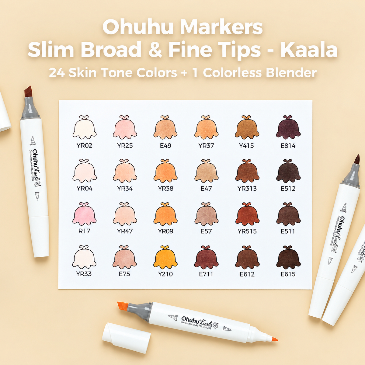 MARCADORES OHUHU COLORES PIEL - KAALA 24 COLORES