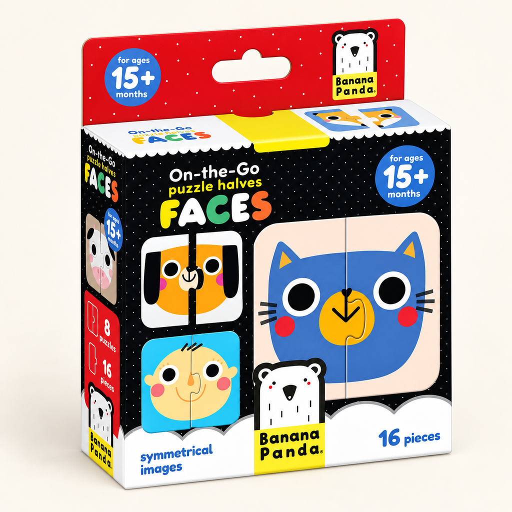 PUZZLE ON THE GO HALVES FACES - 8 PUZZLES 16 PCS  11 X 11 CMS