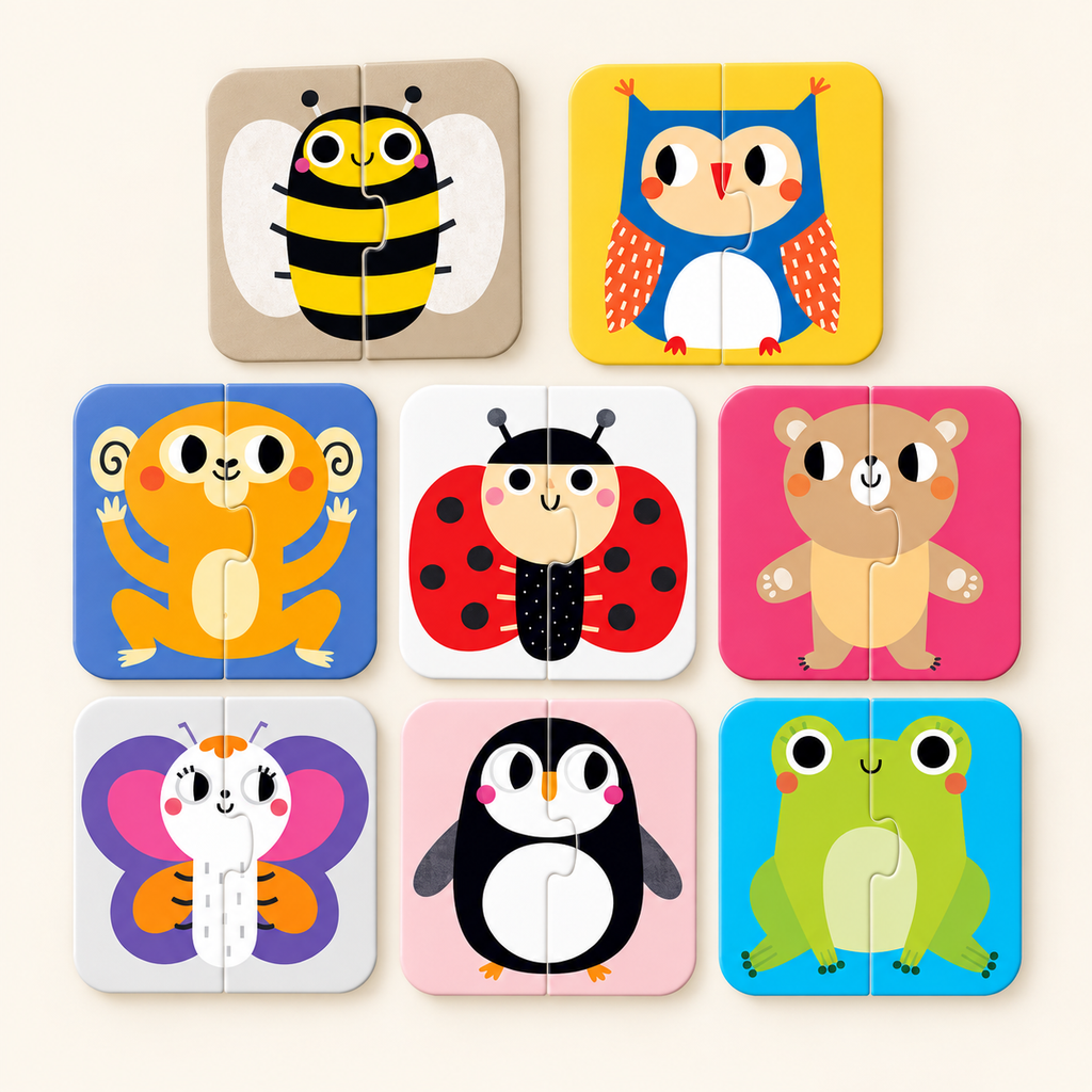 PUZZLE ON THE GO HALVES ANIMALS - 8  PUZZLES 16 PCS 11 X 11 CM