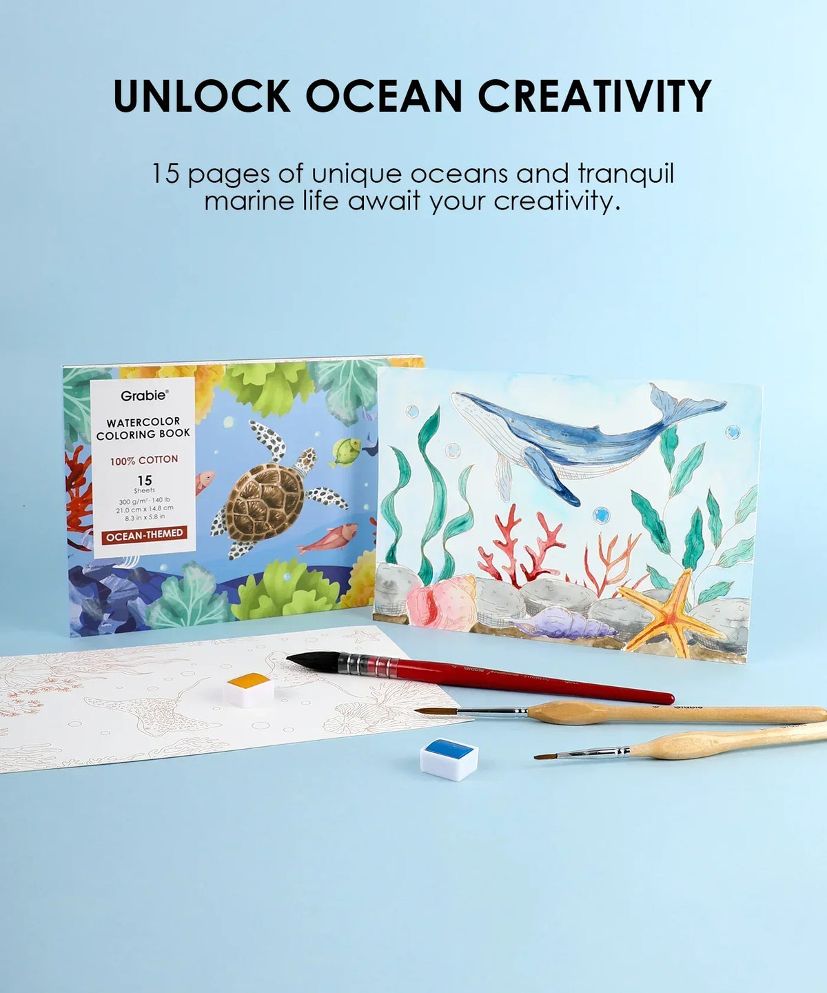 GRABIE - LIBRO PARA PINTAR CON ACUARELA -_OCÉANO