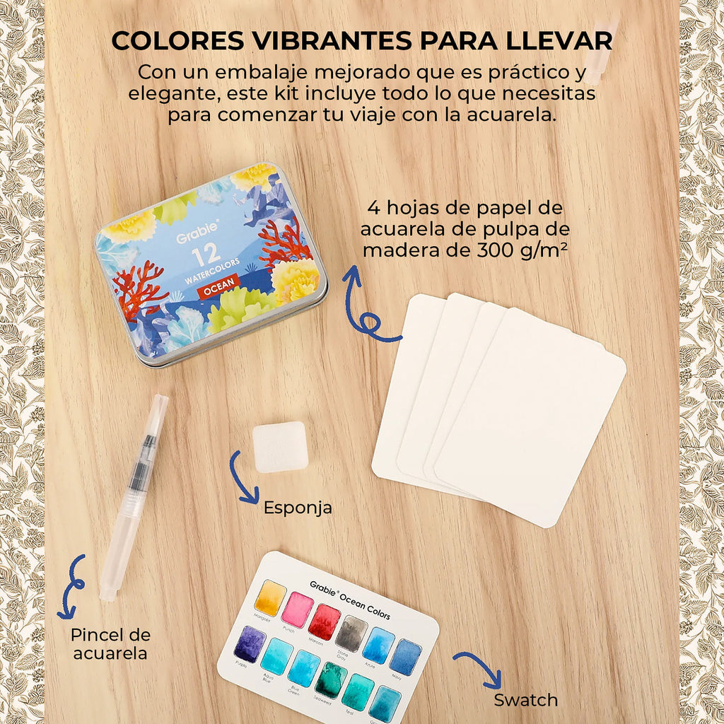 SET DE ACUARELA DE BOLSILLO - GRABIE - COLORES DEL OCÉANO