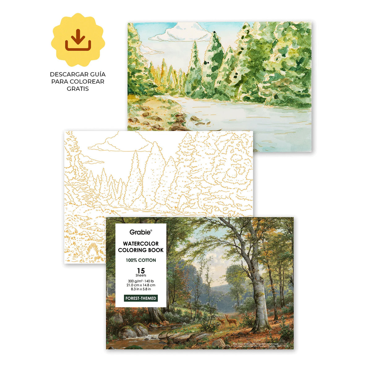 WATERCOLOR COLORING BOOK - 300G - GRABIE - BOSQUES