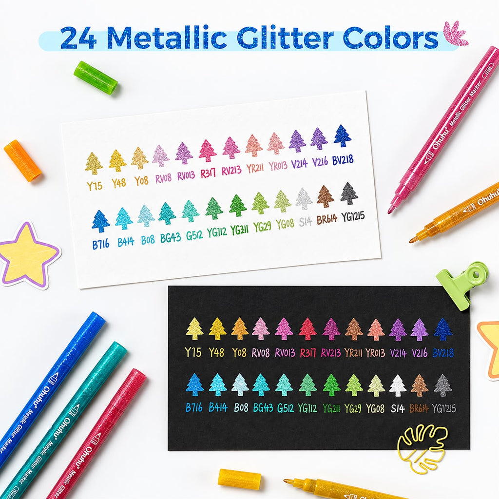 OHUHU 24 MARCADORES ACRÍLICOS GLITTER - PUNTA FINA