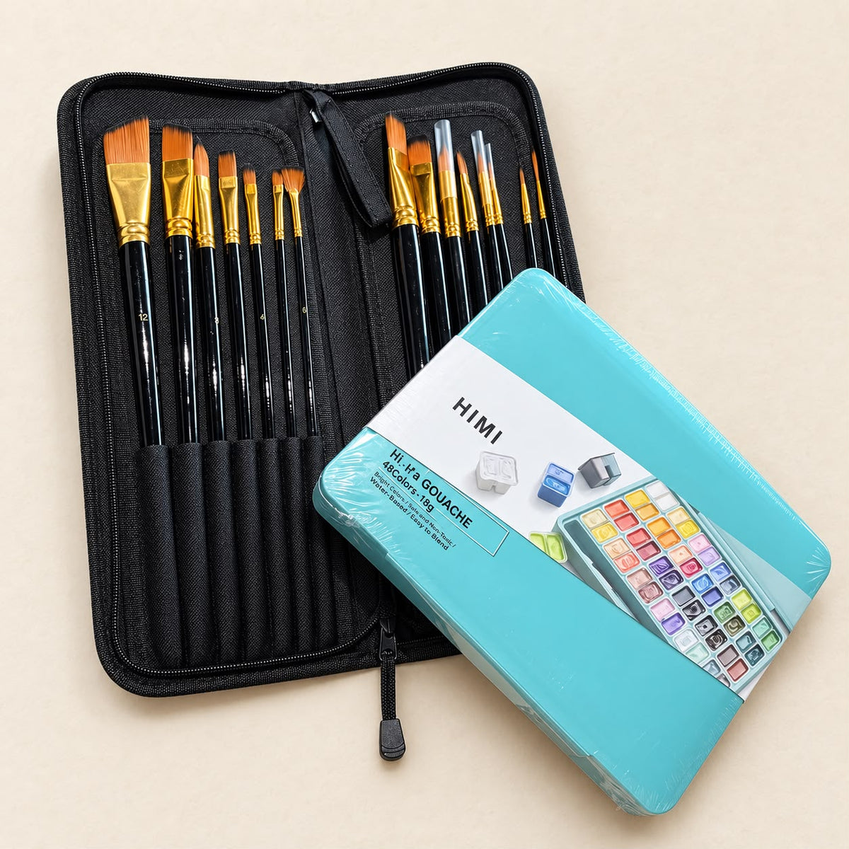 PACK GOUACHE 48 COLORES + SET DE PINCELES CON ESTUCHE